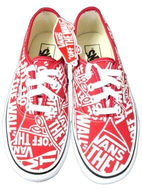 Vans Women's Authentic Off The Wall Repeat Canvas Red White shoes Size 6.5 NIB